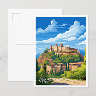 Alhambra Spanien Kunst Vintage-Reiseillustration Postkarte