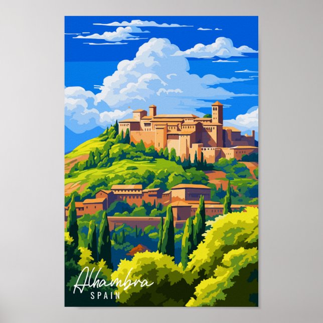 Alhambra Spanien Vintage Reise Illustration Poster (Vorne)
