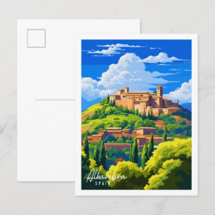 Alhambra Spanien Vintage Reise Illustration Postkarte
