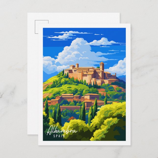 Alhambra Spanien Vintage Reise Illustration Postkarte (Vorne/Hinten)