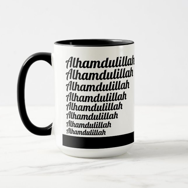 Alhamdulillah Typografie Schwarz auf der weißen Mo Tasse (Links)