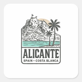 Alicante Skizze Santa Bárbara Burg Costa Blanca Quadratischer Aufkleber