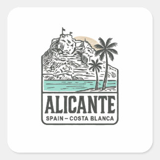 Alicante Skizze Santa Bárbara Burg Costa Blanca Quadratischer Aufkleber