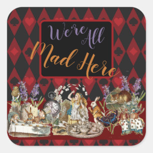 Alice Abenteuer mit Wunderland verrückter Cheshire Quadratischer Aufkleber