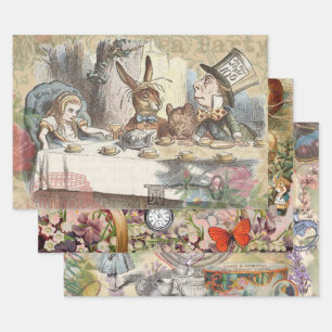 Alice Abenteuer Wunderland Verrückte Teeparty Kuns Geschenkpapier Set