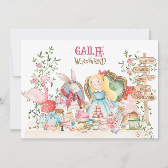 Alice Adventure in Woderland Geburtstag Einladung (Vorderseite)