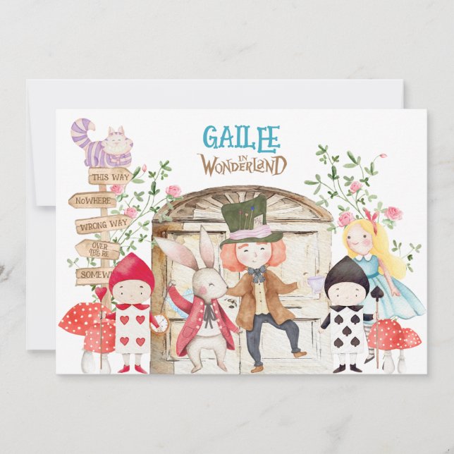 Alice Adventure in Woderland Geburtstag Einladung (Vorderseite)