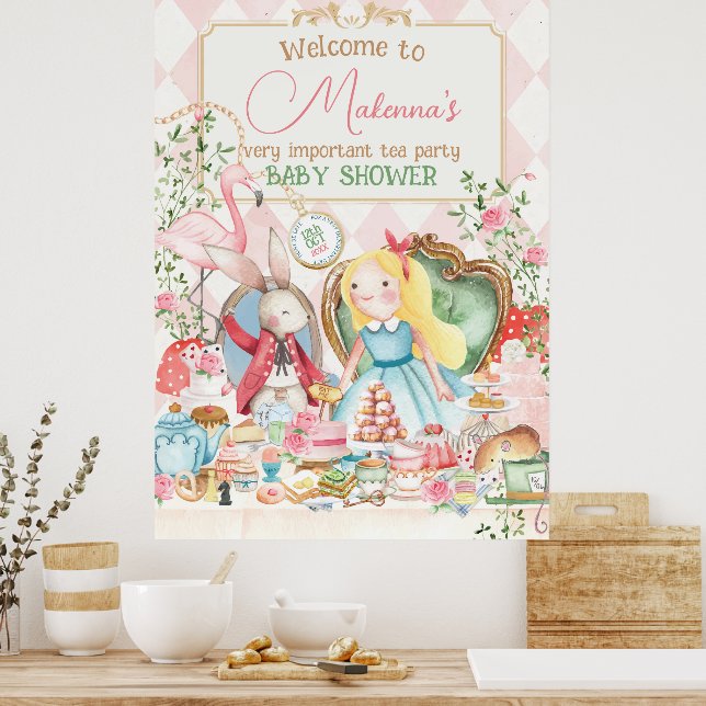 Alice Adventure Woderland Baby Showe Welcome SIgn Poster (Küche)