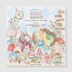 Alice Adventures in Woderland Birthday Tee Party Magneteinladung