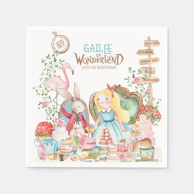 Alice Adventures in Woderland Birthday Tee Party Serviette (Vorderseite)