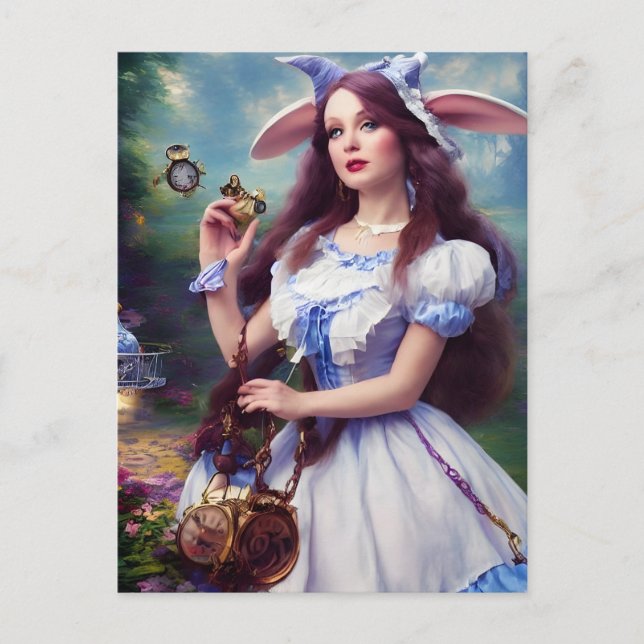 Alice als Rabbit Steampunk Postkarte (Vorderseite)