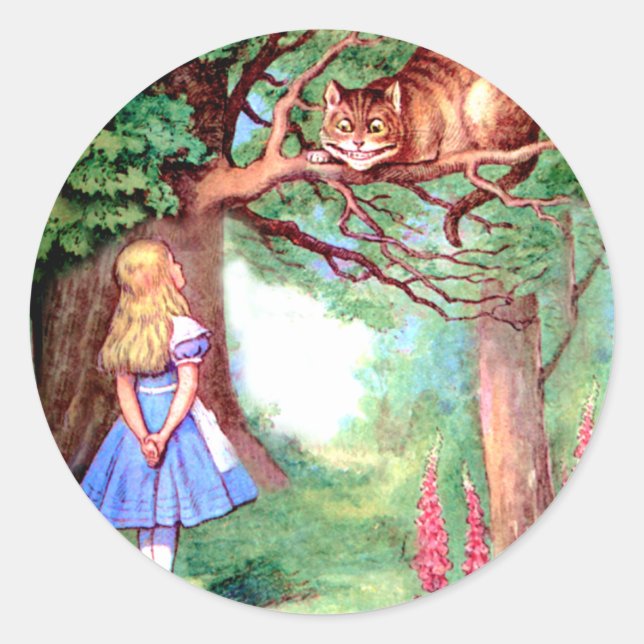 Alice and The Cheshire Cat in Wonderland Runder Aufkleber (Vorderseite)