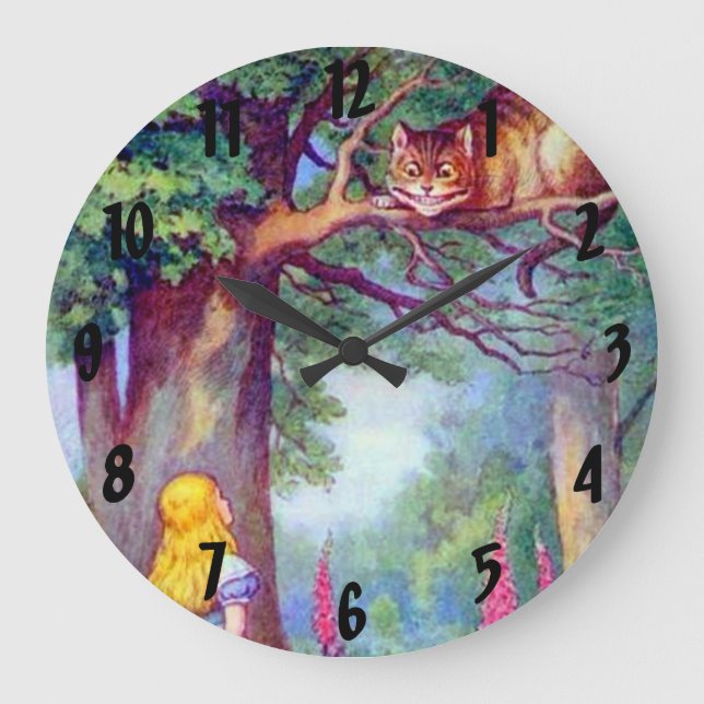 Alice and the Cheshire Cat Wall Clock Große Wanduhr (Vorderseite)