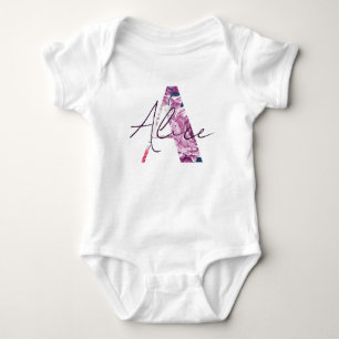 Alice Baby Name Blumen Script Vintag Girl Floral Strampler