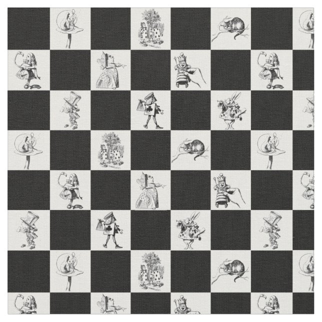 Alice Black und White auf der Checkerboard Stoff (Nahaufnahme)