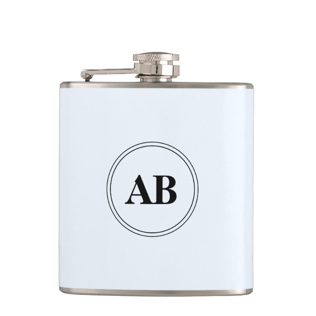 Alice Blau einfarbig mit Monogramm Flachmann (Vorderseite)