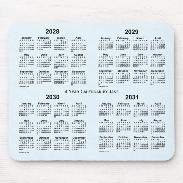 Alice Blue 4 Year Calendar by Janz 2028-2031 Mousepad (Vorne)