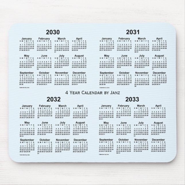 Alice Blue 4 Year Calendar by Janz 2030-2033 Mousepad (Vorne)