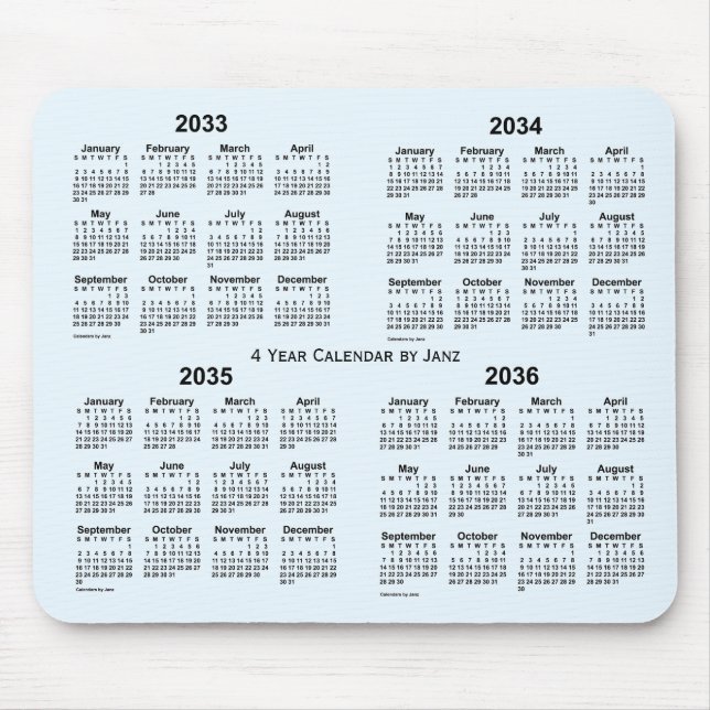 Alice Blue 4 Year Calendar by Janz 2033-2036 Mousepad (Vorne)