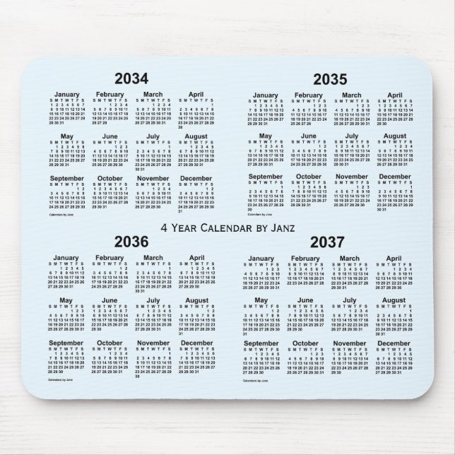 Alice Blue 4 Year Calendar by Janz 2034-2037 Mousepad (Vorne)