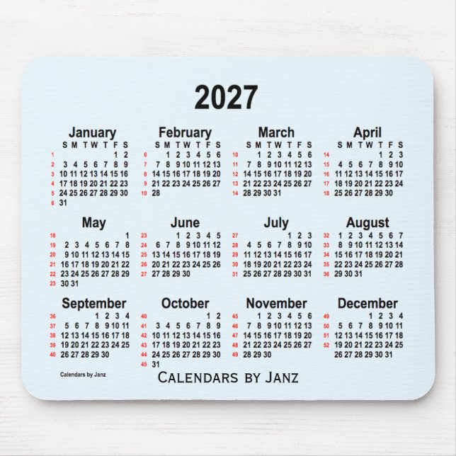 Alice Blue 52 Weeks Calendar von Janz 2027 Mousepad (Vorne)