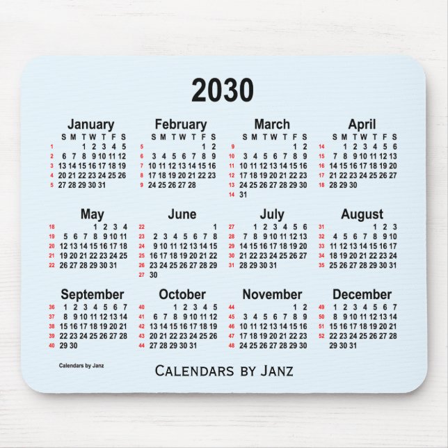 Alice Blue 52 Weeks Calendar von Janz 2030 Mousepad (Vorne)