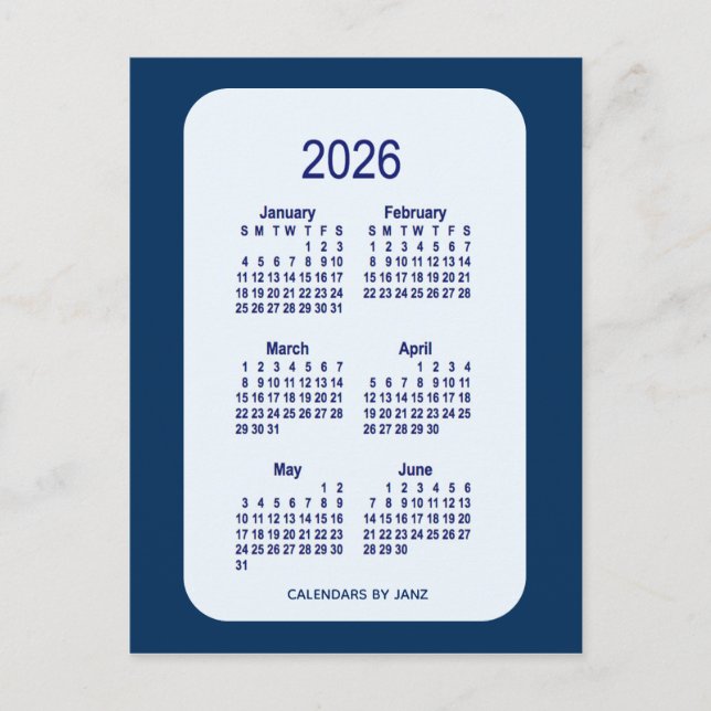 Alice Blue 6 Monate Mini-Kalender 2026 von Janz Postkarte (Vorderseite)