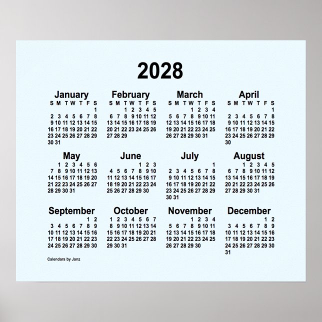 Alice Blue Calendar von Janz Print 2028 Poster (Vorne)