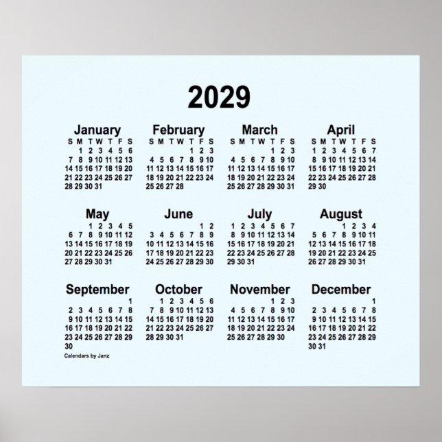 Alice Blue Calendar von Janz Print 2029 Poster (Vorne)