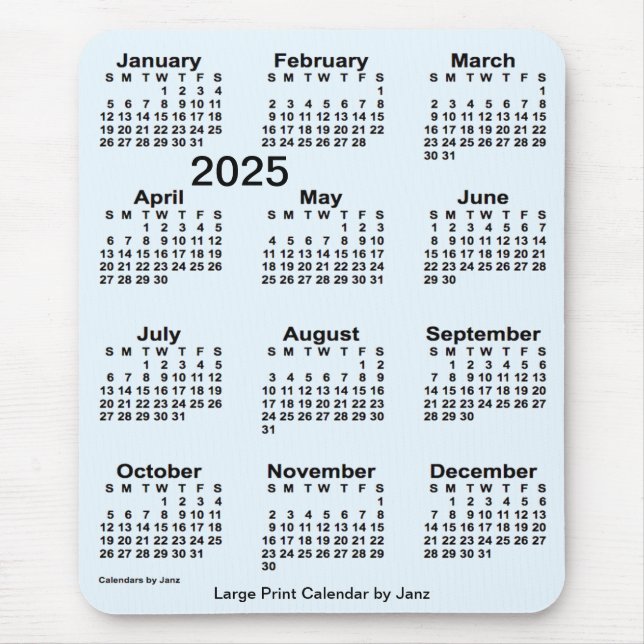 Alice Blue Large Print Calendar von Janz 2025 Mousepad (Vorne)