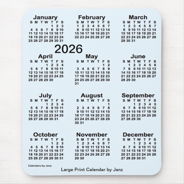 Alice Blue Large Print Calendar von Janz 2026 Mousepad (Vorne)