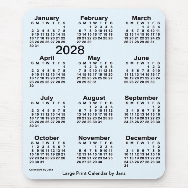 Alice Blue Large Print Calendar von Janz 2028 Mousepad (Vorne)