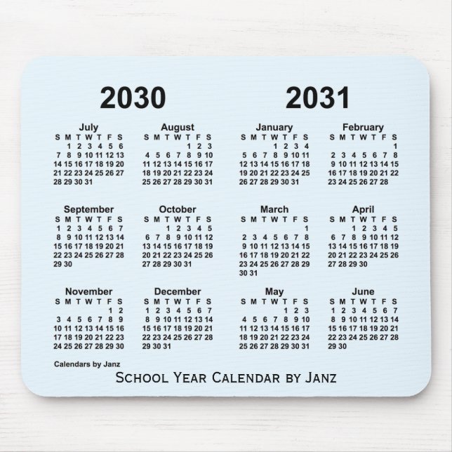 Alice Blue School Year Calendar by Janz 2030-2031 Mousepad (Vorne)