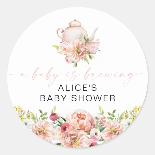 ALICE Blush Floral Baby Brewing Tee Gastgeschenk Runder Aufkleber (Vorderseite)