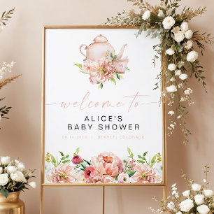 ALICE Blush Floral Baby Teedusche Party Willkommen Poster