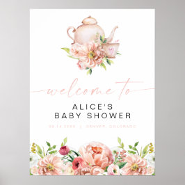 ALICE Blush Floral Baby Teedusche Party Willkommen Poster
