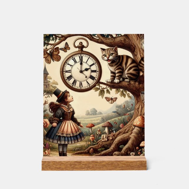 Alice & Cheshire Cat: Whimsical Wonderland Fantasy Acrylschild (Vorderseite)