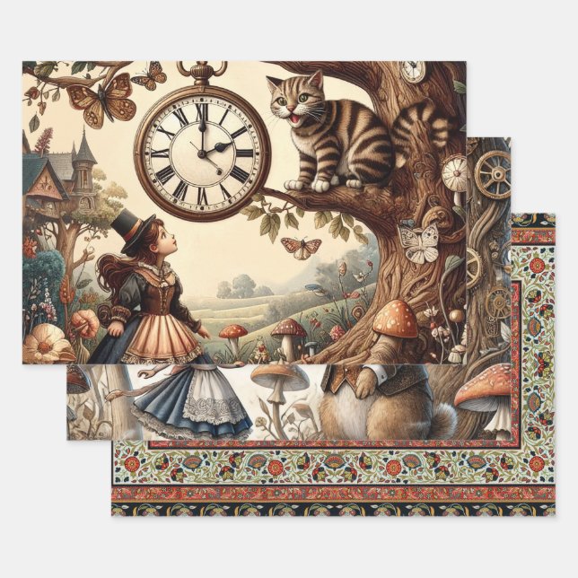 Alice & Cheshire Cat: Whimsical Wonderland Fantasy Geschenkpapier Set (Set)