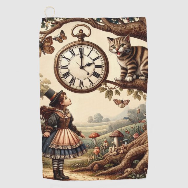Alice & Cheshire Cat: Whimsical Wonderland Fantasy Golfhandtuch (Vorderseite)