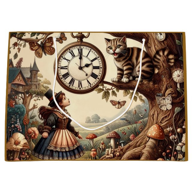 Alice & Cheshire Cat: Whimsical Wonderland Fantasy Große Geschenktüte (Vorderseite)