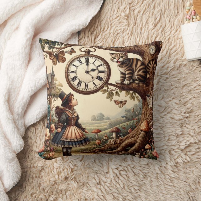 Alice & Cheshire Cat: Whimsical Wonderland Fantasy Kissen (Decke)