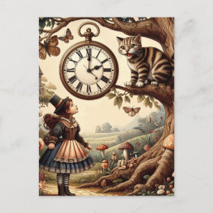Alice & Cheshire Cat: Whimsical Wonderland Fantasy Postkarte