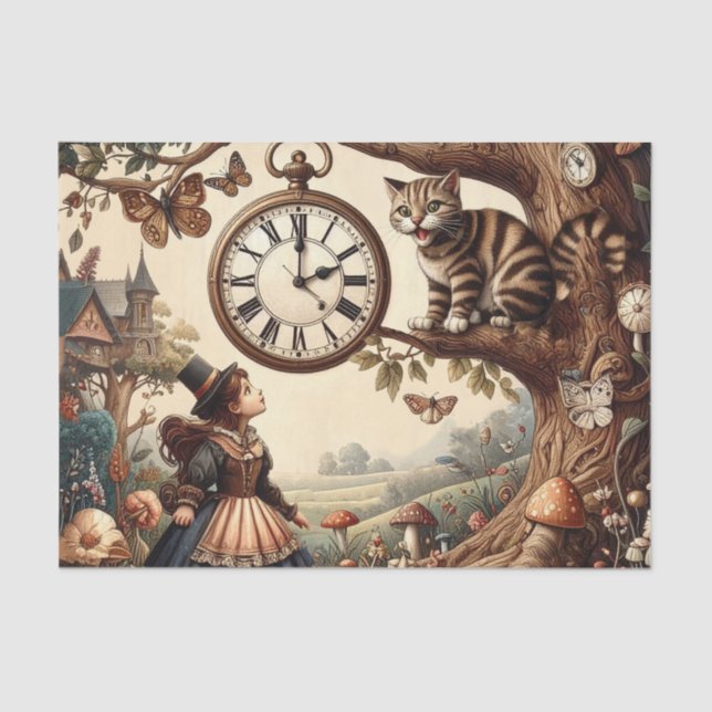 Alice & Cheshire Cat: Whimsical Wonderland Fantasy Seidenpapier (Vorderseite)