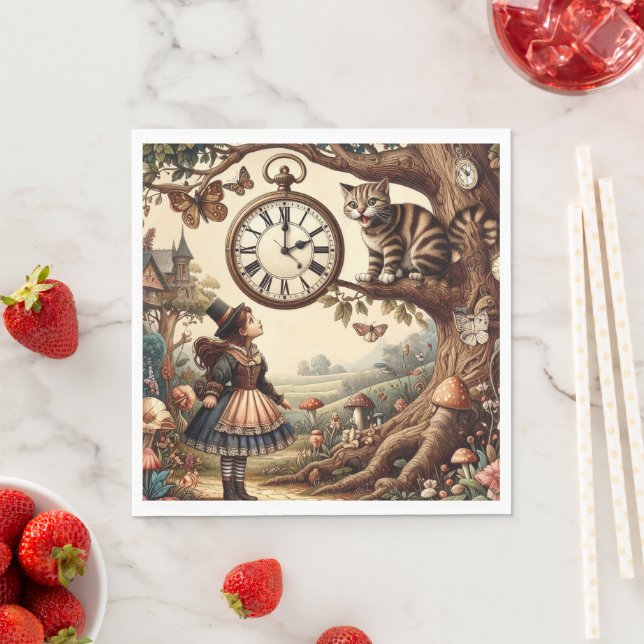 Alice & Cheshire Cat: Whimsical Wonderland Fantasy Serviette (Beispiel)