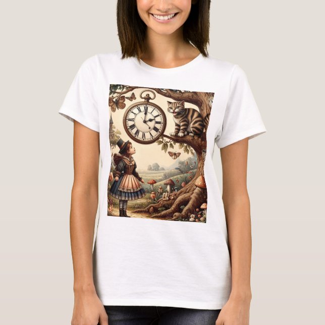Alice & Cheshire Cat: Whimsical Wonderland Fantasy T-Shirt (Vorderseite)