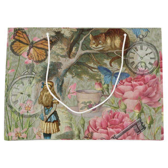 Alice Cheshire Cat Wonderland Tree Garden Große Geschenktüte (Vorderseite)