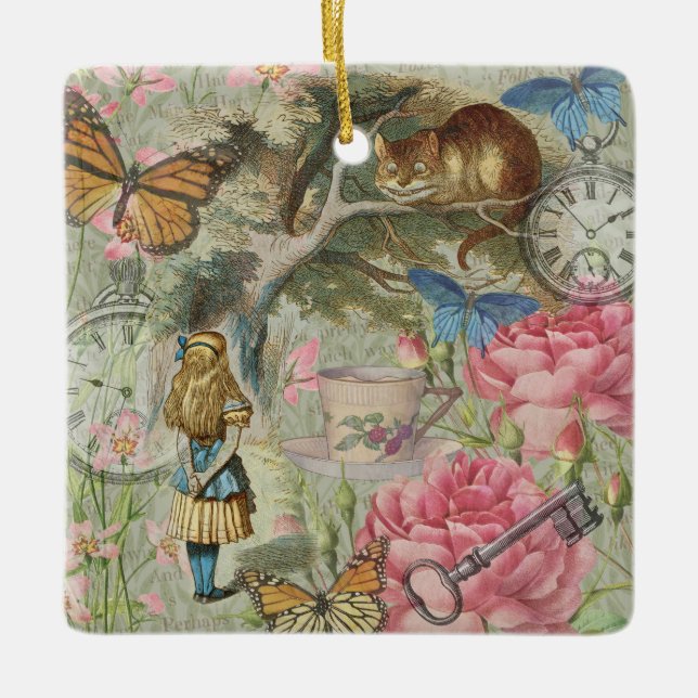 Alice Cheshire Cat Wonderland Tree Garden Keramikornament (Vorderseite)