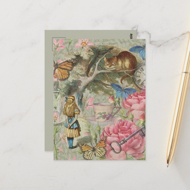 Alice Cheshire Cat Wonderland Tree Garden Postkarte (Vorderseite/Rückseite Beispiel)