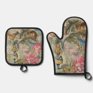 Alice Cheshire Cat Wunderland Baumgarten Ofenhandschuh & Topflappen-Set