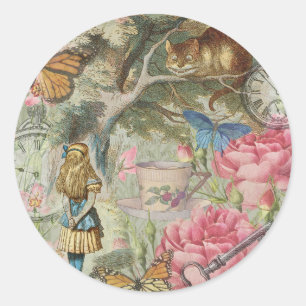 Alice Cheshire Cat Wunderland Baumgarten Runder Aufkleber
